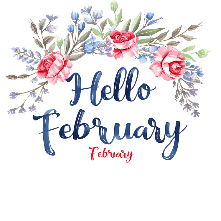 Hello February with Pink and Blue Floral Arrangement