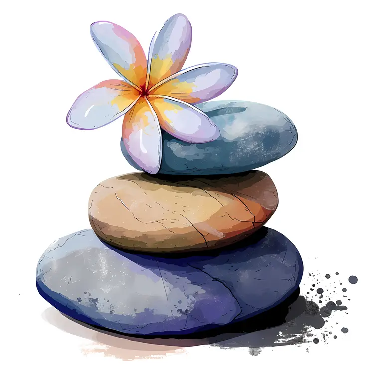 Zen Stacked Stones with Plumeria Flower