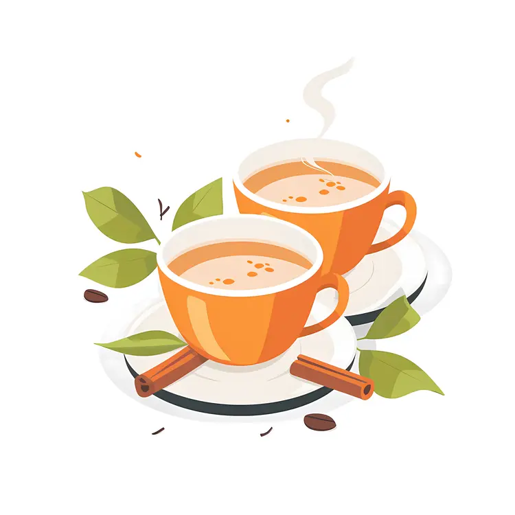 Two Orange Cups with Tea and Spices Illustration