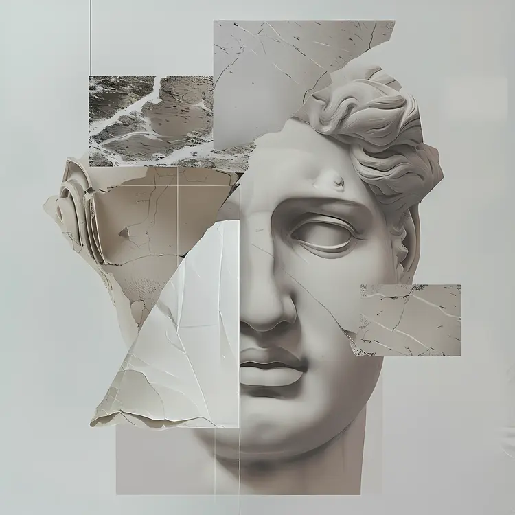 Fragmented Marble Sculpture with Abstract Design