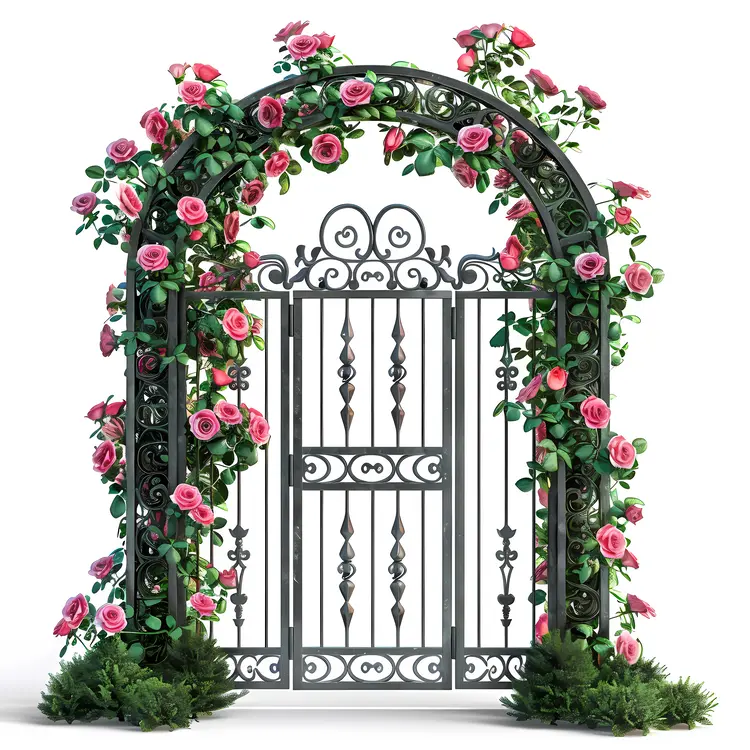Iron Gate with Pink Roses