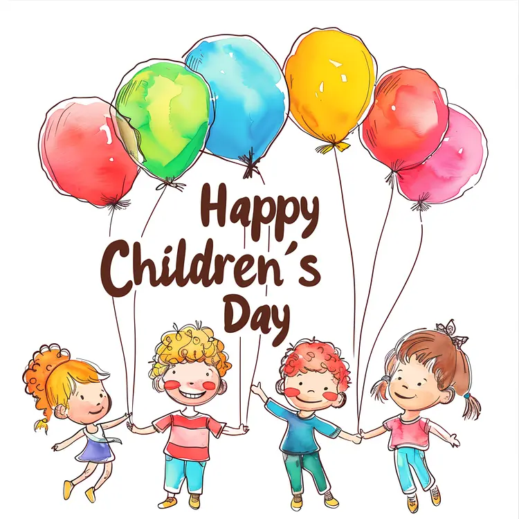 Happy Children's Day with Kids and Balloons