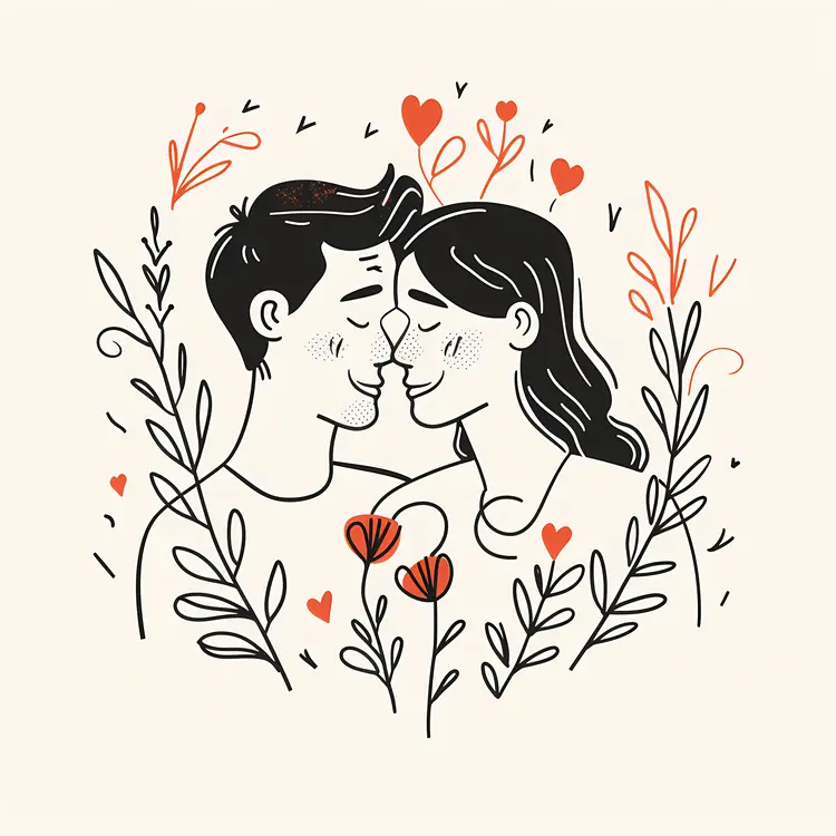 Cute Couple with Floral Elements