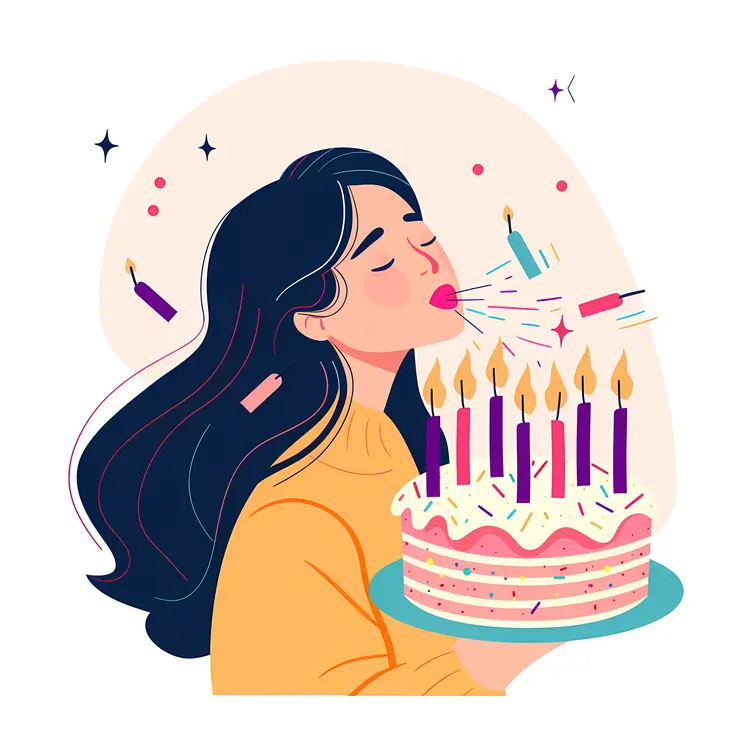 Woman Blowing Candles on Birthday Cake