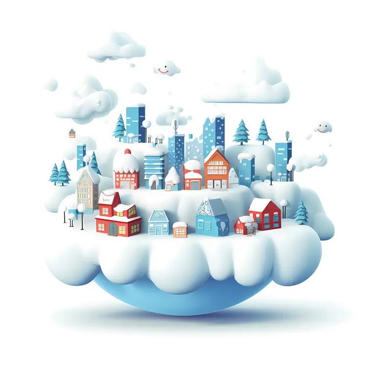 Modern Winter City with Snow and Clouds