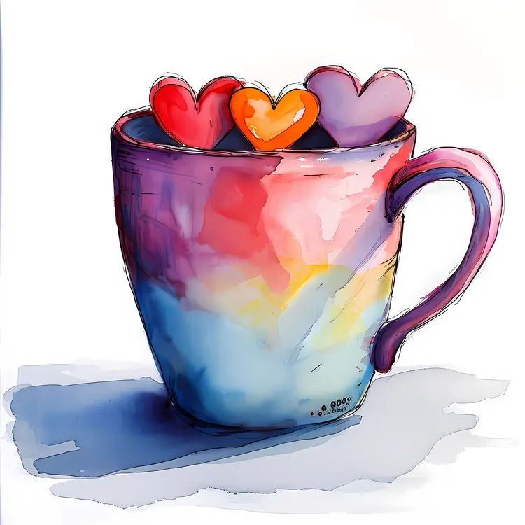 Multicolor Cup with Hearts