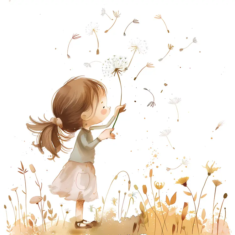 Girl Blowing a Dandelion