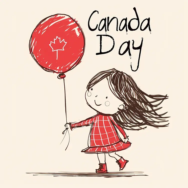 Girl Celebrating Canada Day with Red Balloon