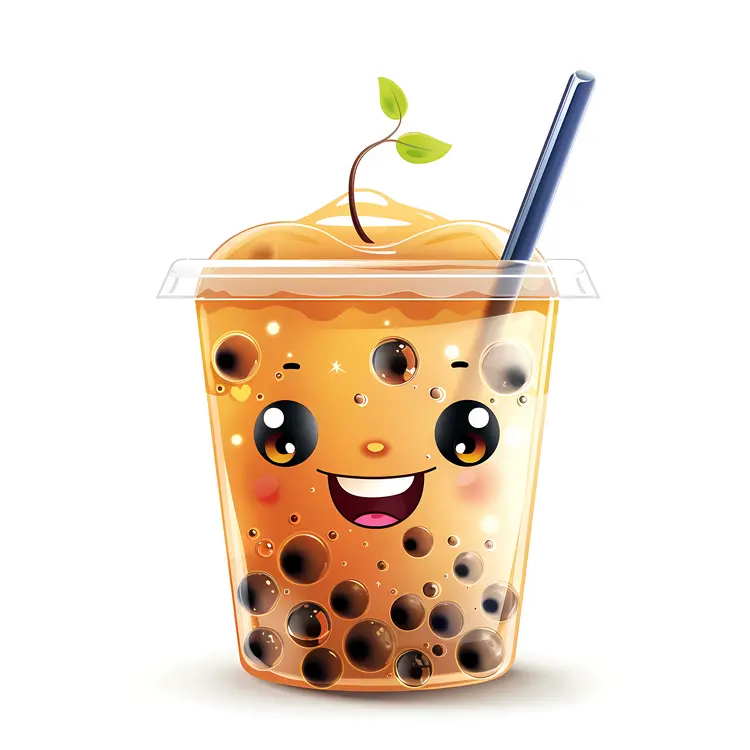Bubble Tea with Boba and Straw