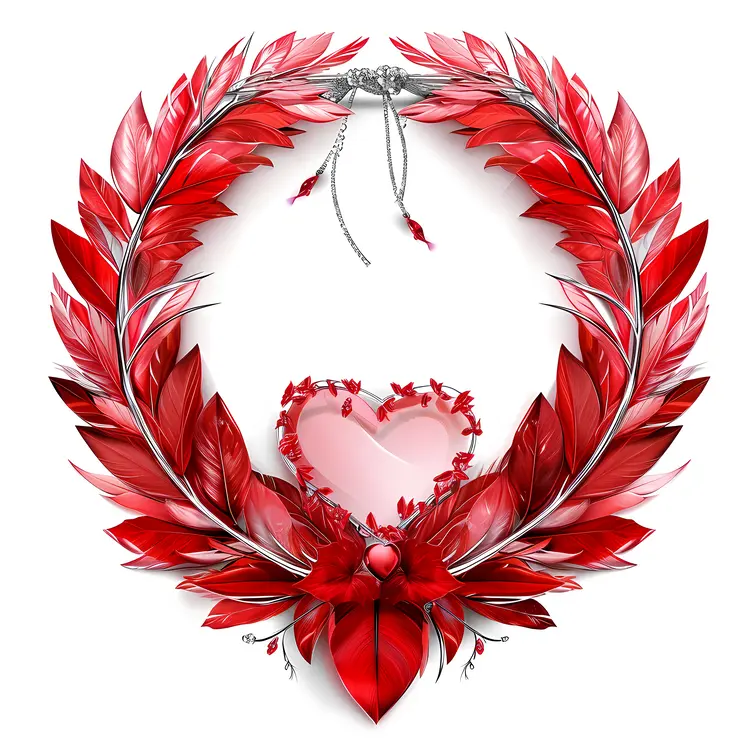 Red Feather Wreath with Hearts for Valentine's Day