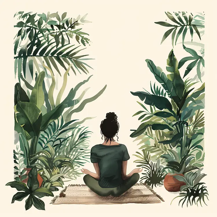 Woman Meditating in a Lush Garden