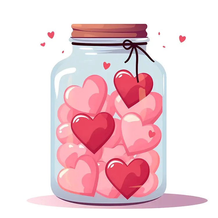 Jar Filled with Pink and Red Hearts