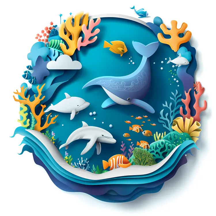 Colorful Underwater Scene with Marine Life
