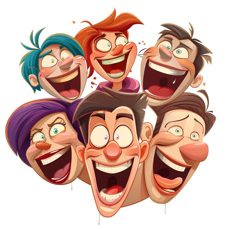 Group of Laughing Cartoon Faces