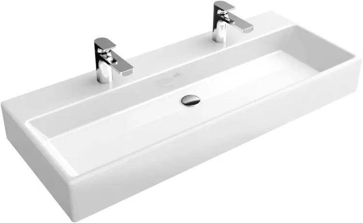 Double White Sink with Faucets