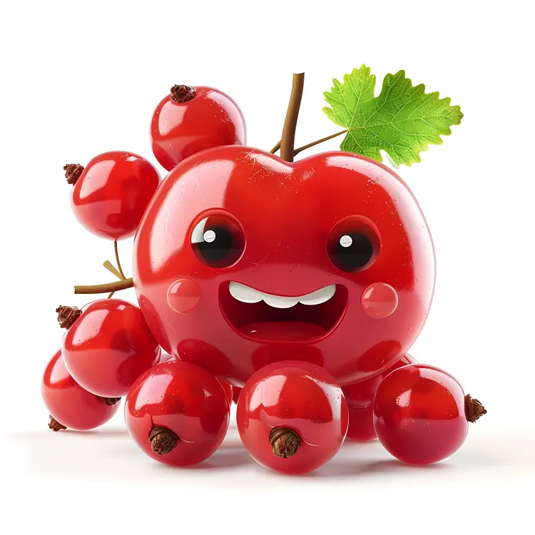 Smiling Red Cherry Cartoon with Leaf