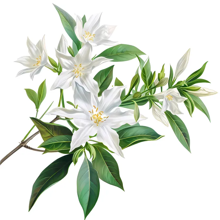 Beautiful White Flowers with Green Leaves