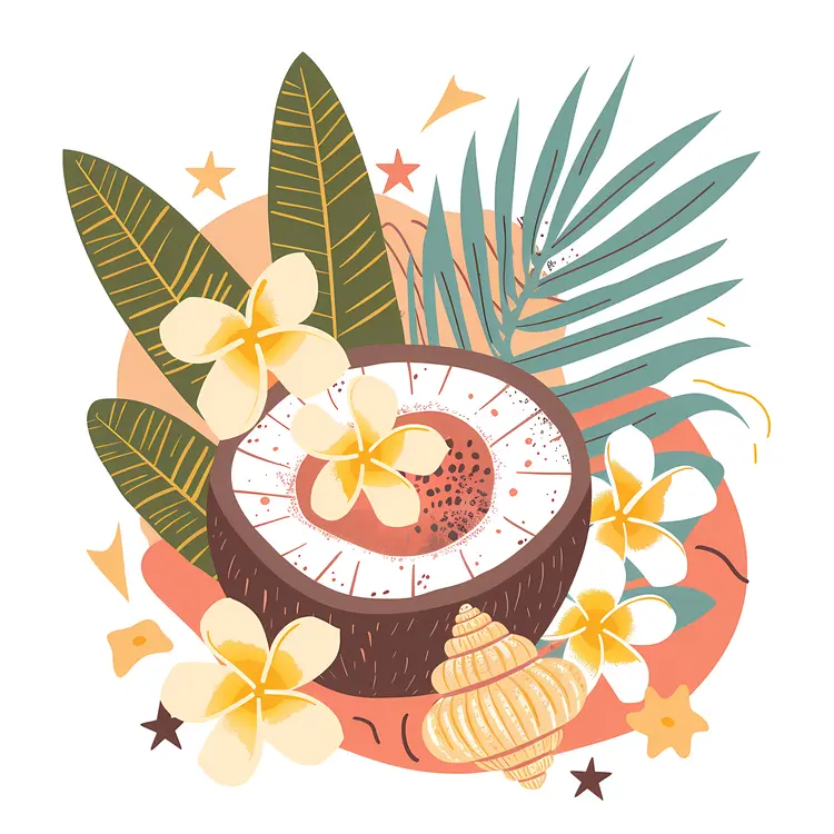 Coconut and Plumeria with Green Leaves