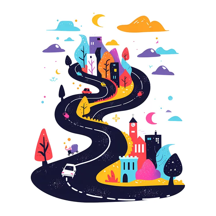 Colorful Road through Cityscape