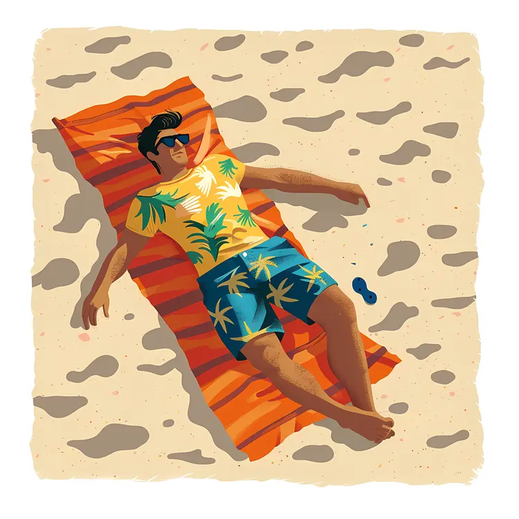 Man Sunbathing on Beach with Towel