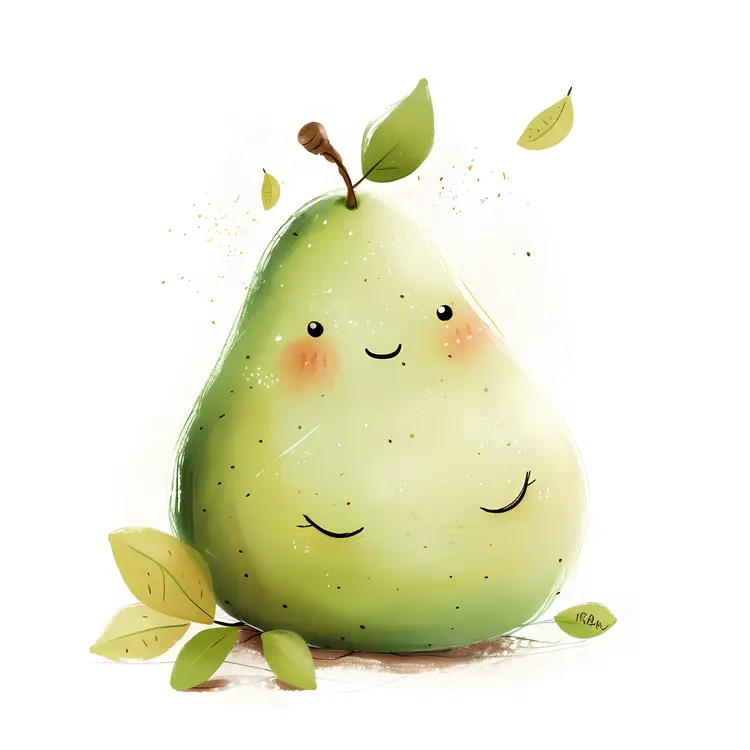 Cute Green Pear with a Smile
