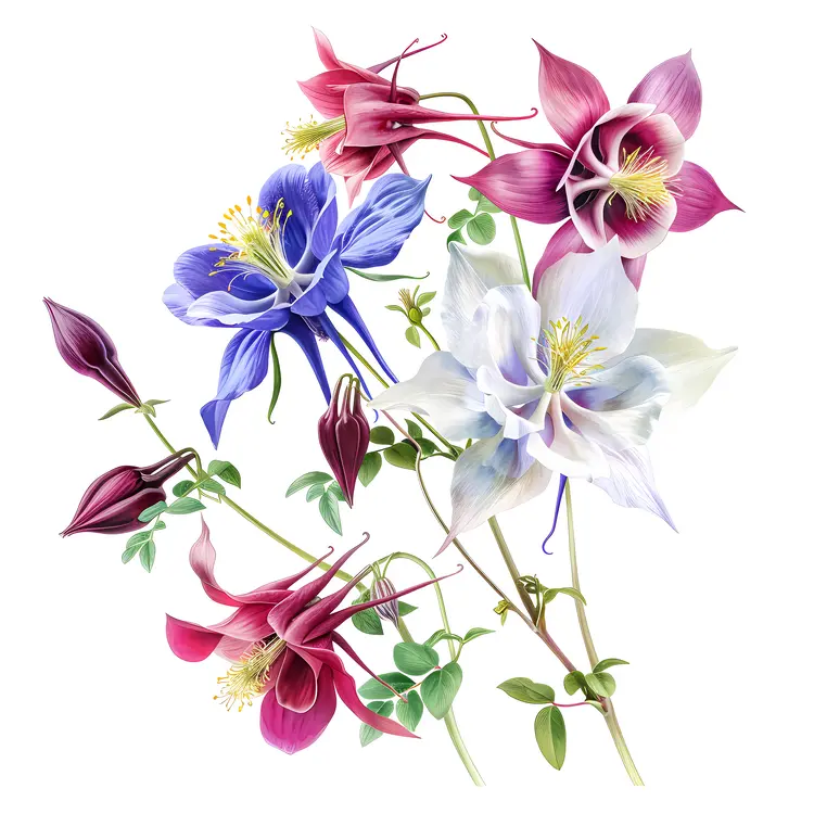 Vibrant Colorful Flowers Botanical Illustration