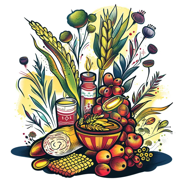 Bountiful Harvest with Fruits and Grains
