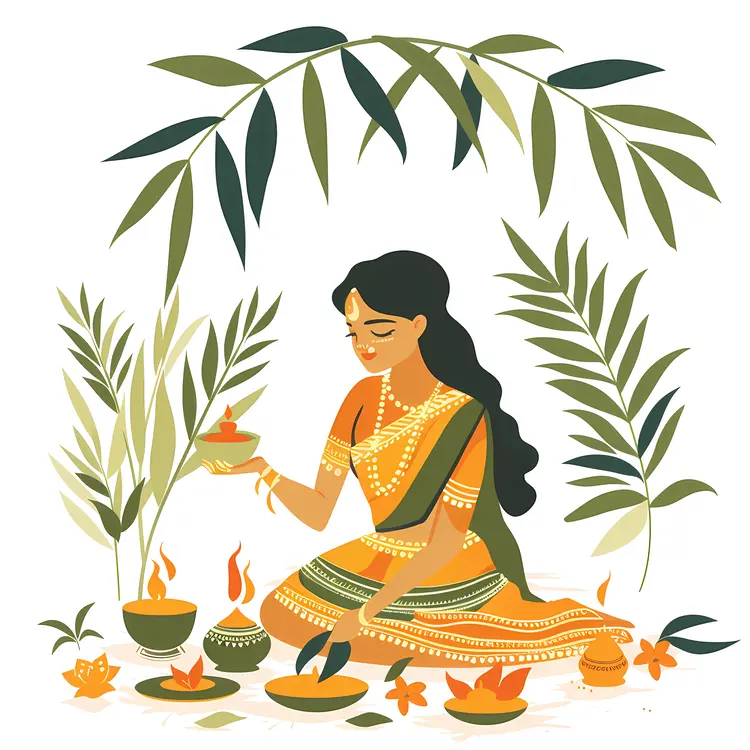 Woman in traditional attire performing a ritual