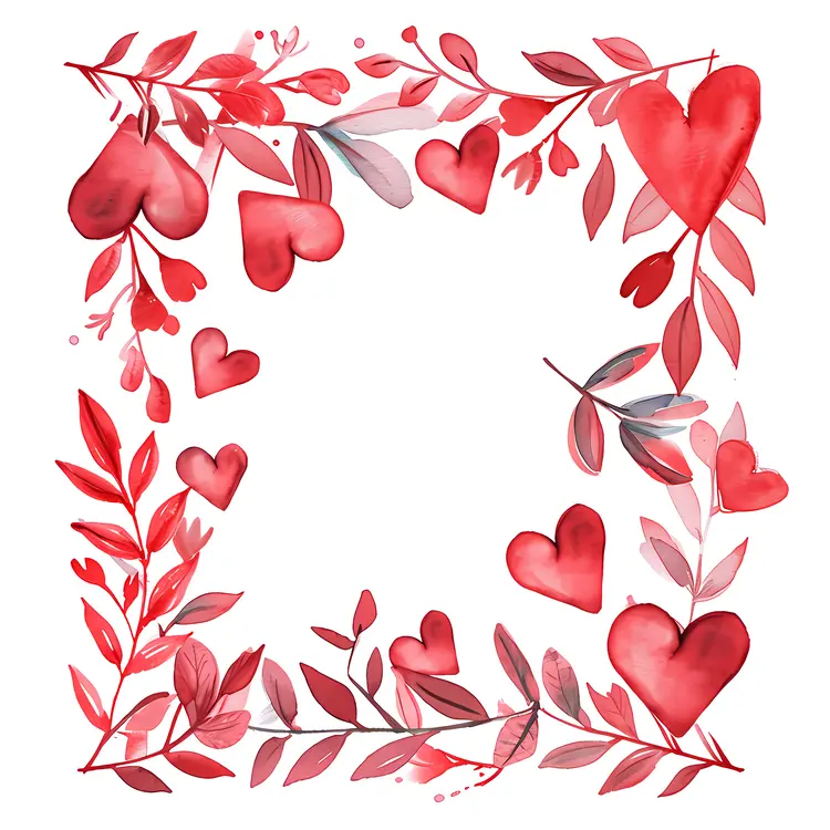 Red Hearts and Leaves Square Frame