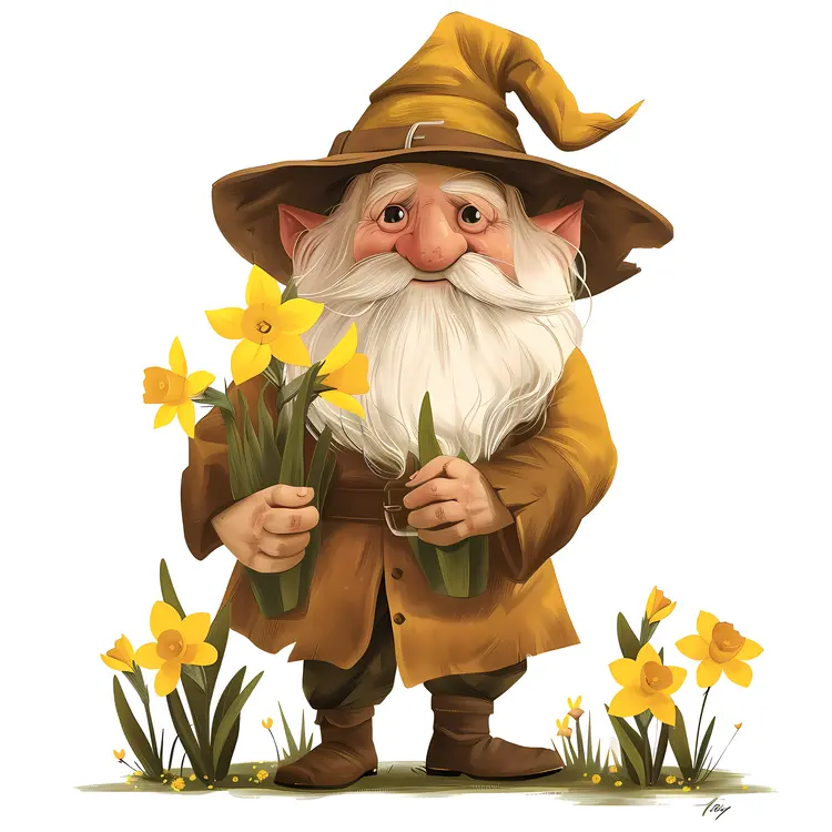 Gnome with Daffodils in Hand
