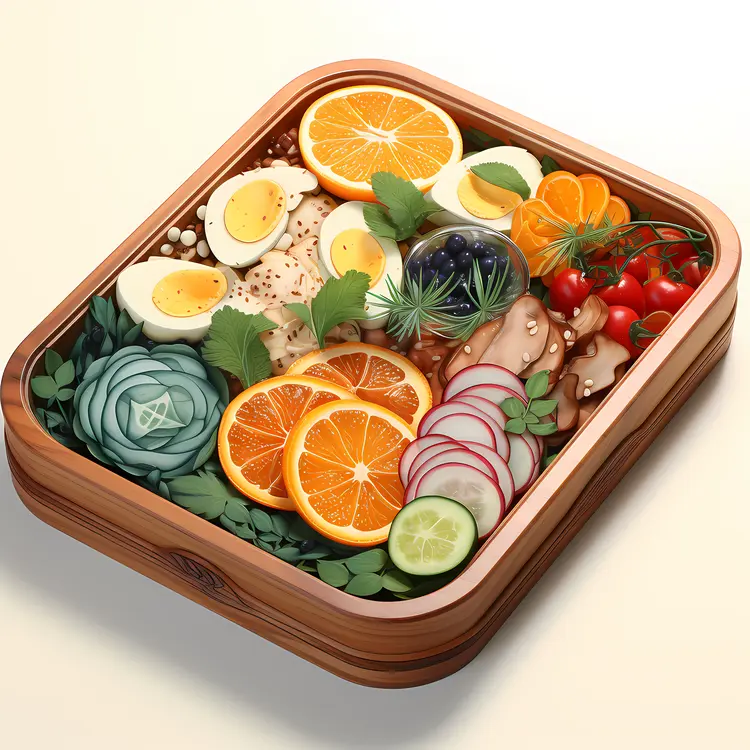 Colorful Bento Box with Eggs and Oranges