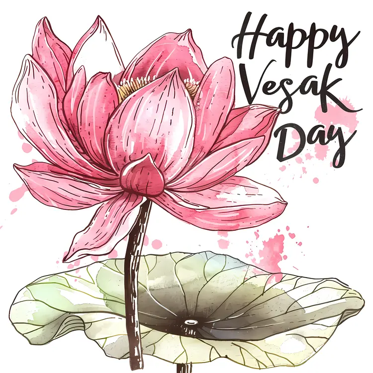 Happy Vesak Day with Pink Lotus Flower