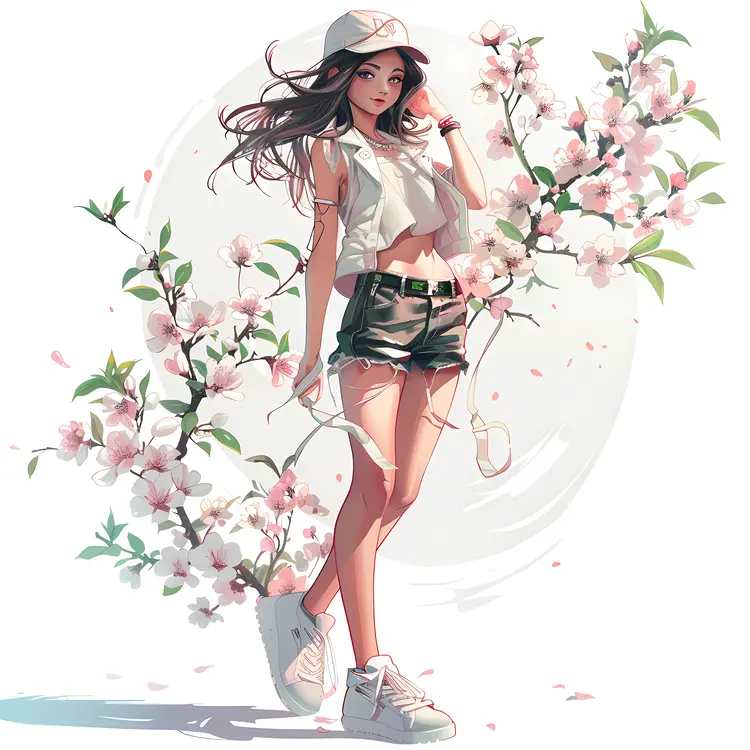 Girl in Casual Outfit with Flowers