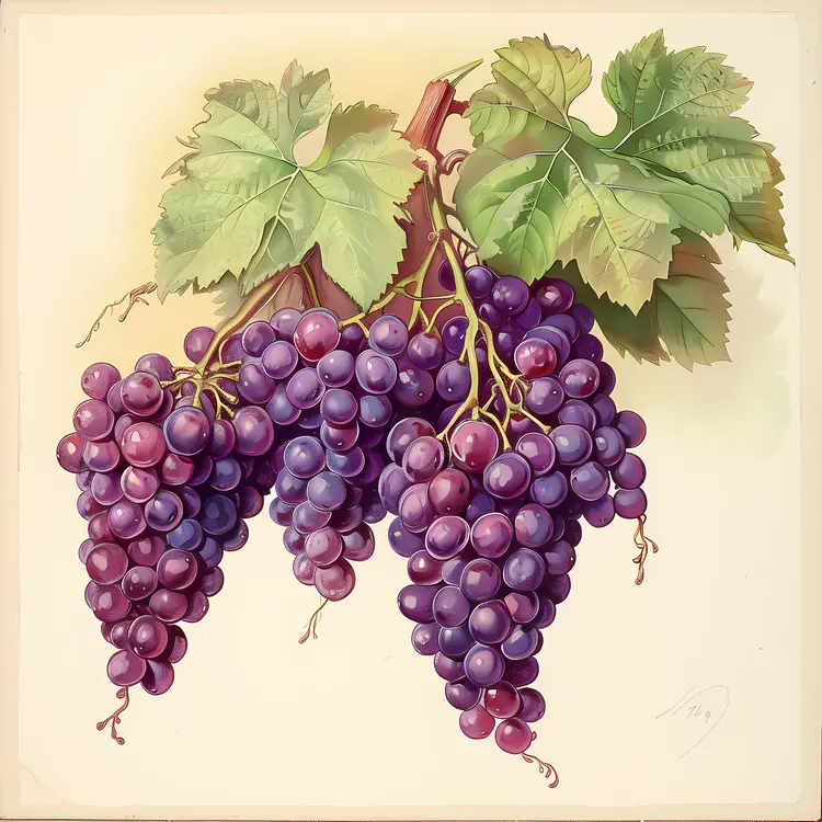 Bunch of Purple Grapes on Vine