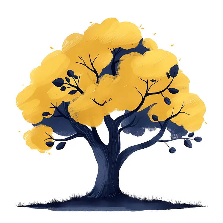 Yellow and Blue Tree with Bushy Canopy