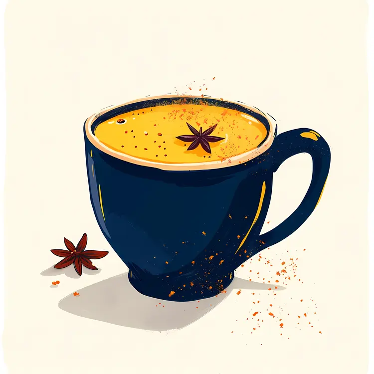 Blue Cup with Yellow Spiced Drink Illustration