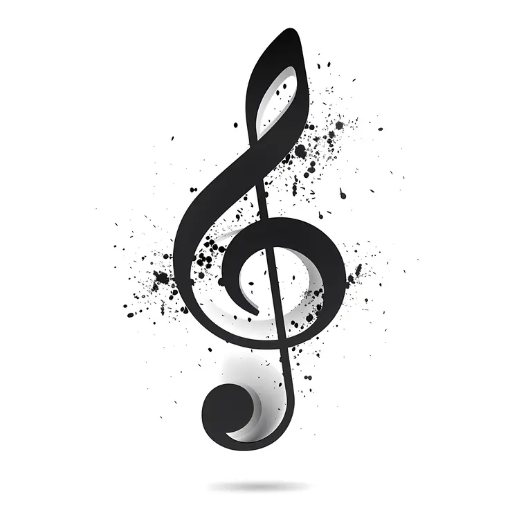 Black Treble Clef with Splatter Effect