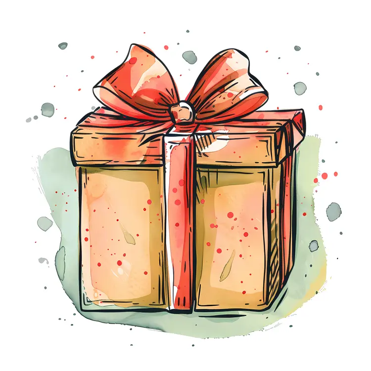 Watercolor Gift Box with Ribbon