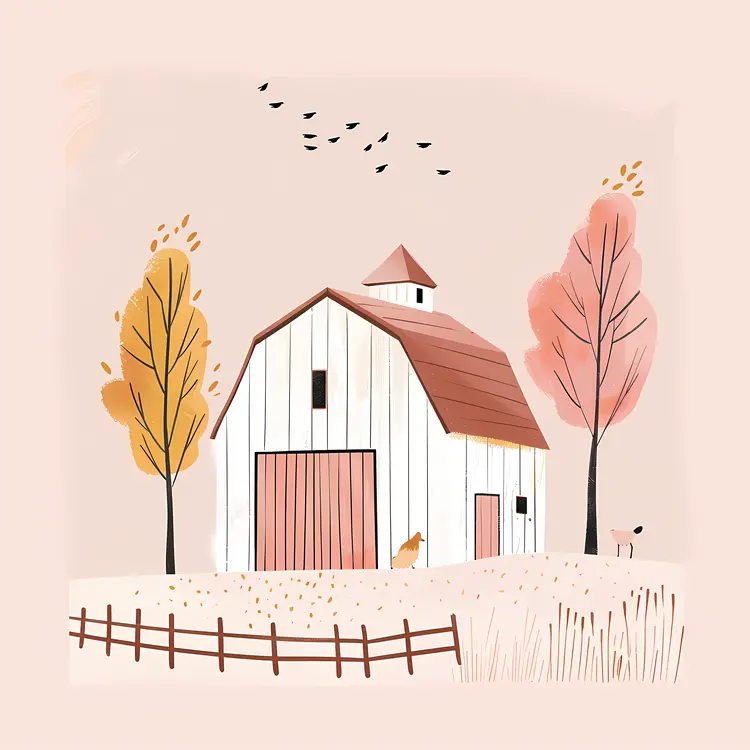 Cute Doodle Barn with Trees