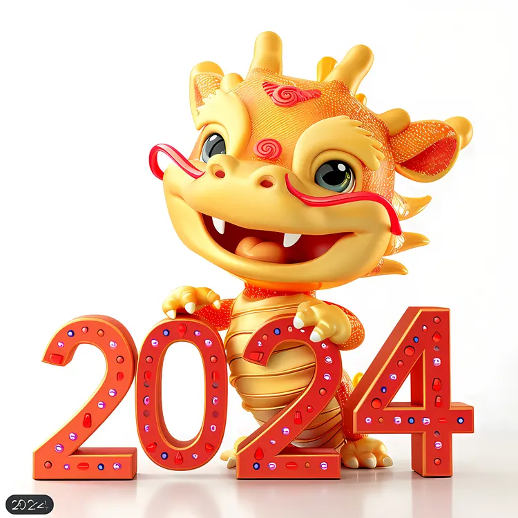 Smiling Yellow Dragon with 2024
