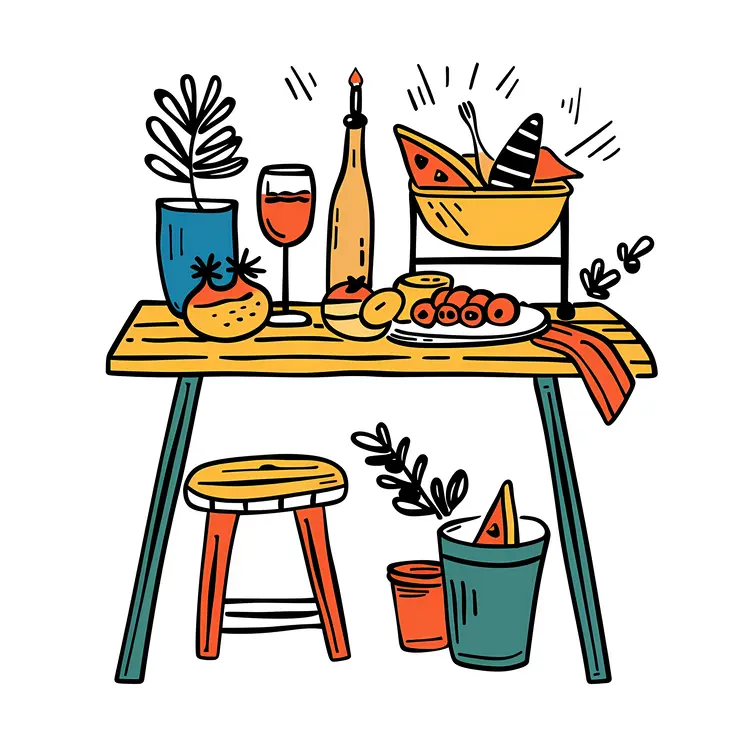 Colorful Picnic Table Illustration