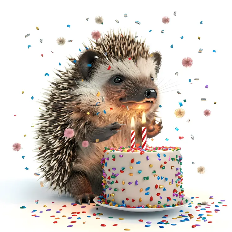 Cute Hedgehog with Birthday Cake