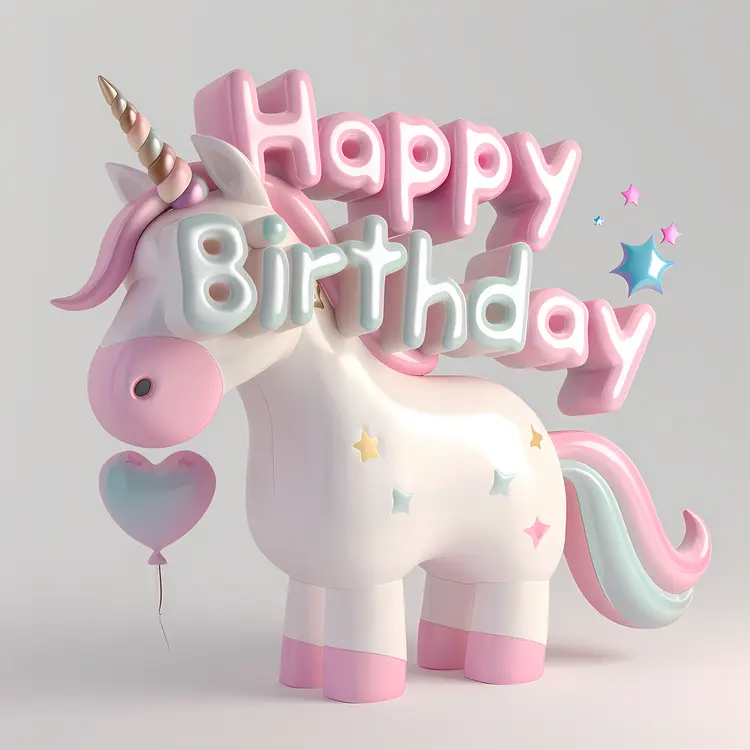 Adorable Unicorn with Birthday Balloons