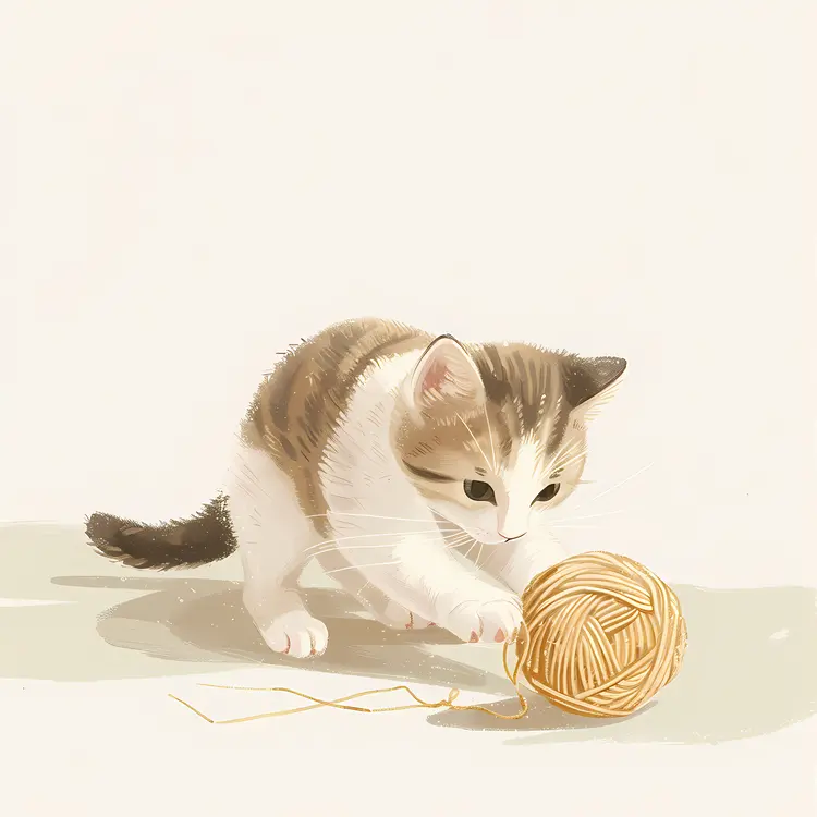 Cute Kitten Playing with Yarn