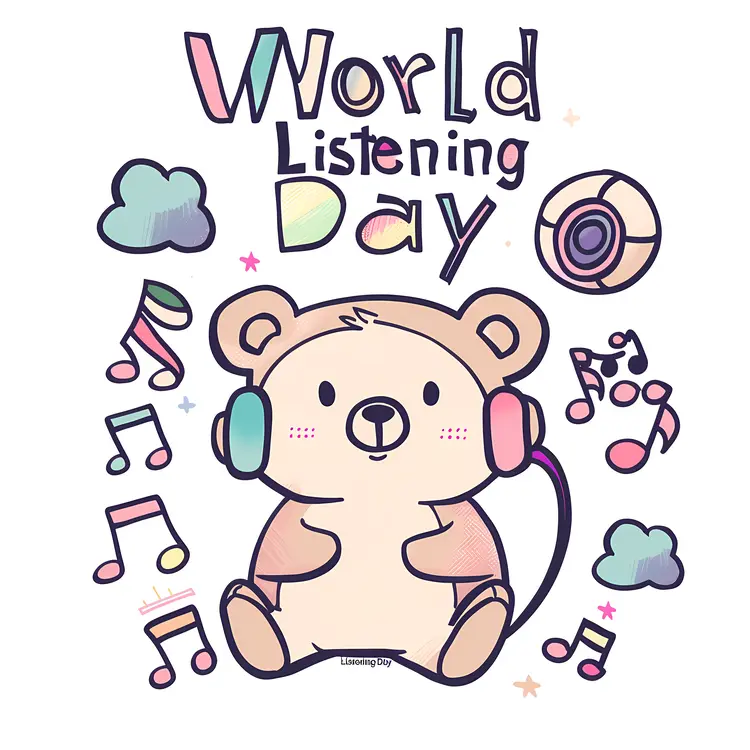 Cute Bear with Headphones for World Listening Day