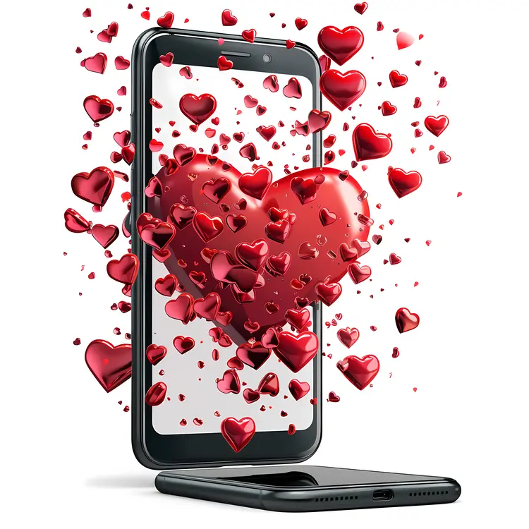 Smartphone with Floating Hearts for Valentine's Day
