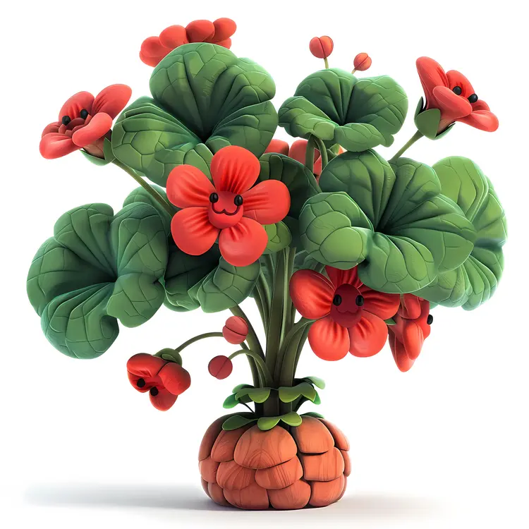 Red Flower Character with Green Leaves