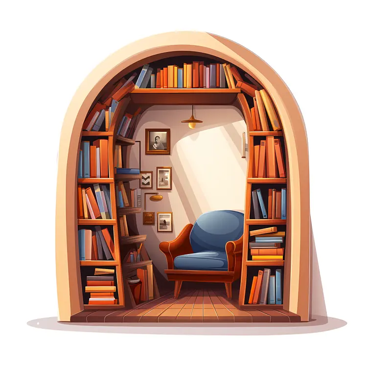 Cozy Reading Nook with Bookshelf and Armchair
