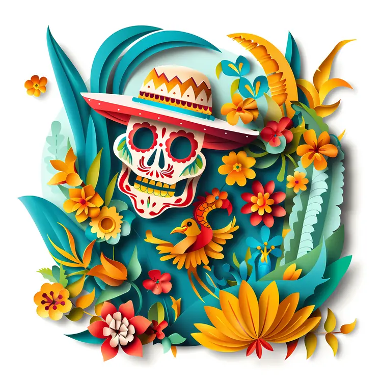 Colorful Paper Flowers with Day of the Dead Theme