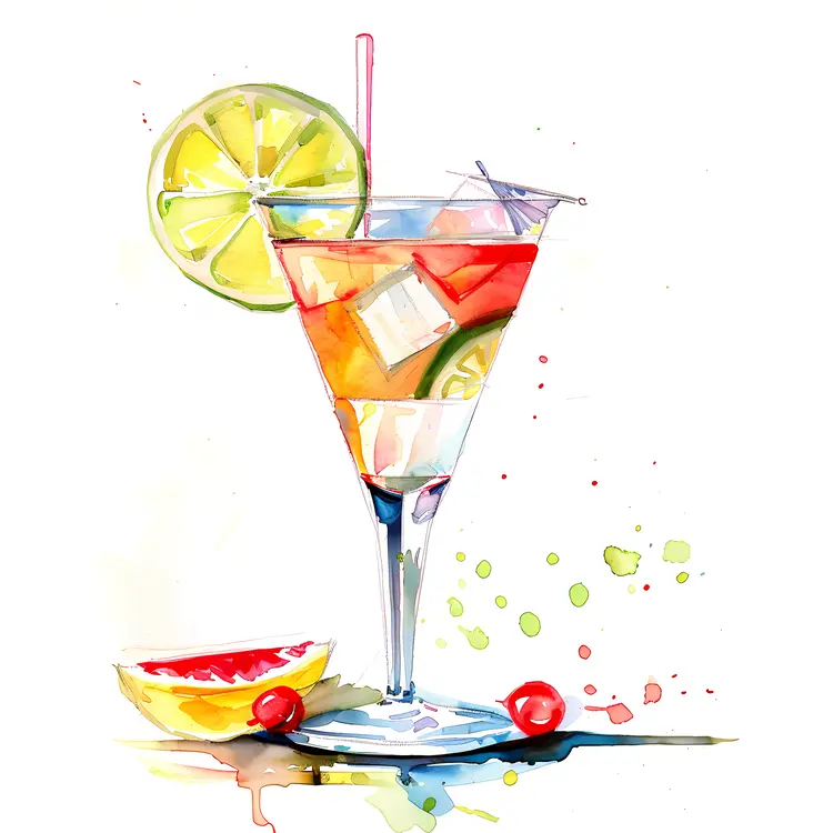 Martini Glass with Lime and Cherry